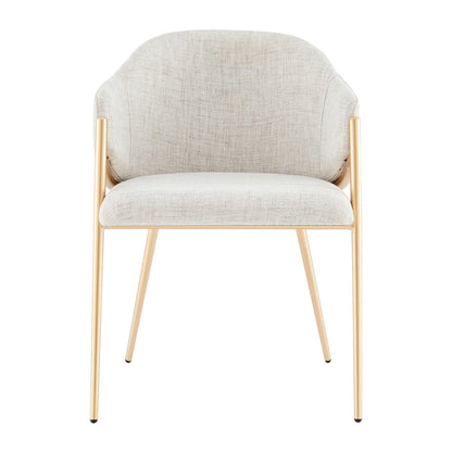 Chaise de salle à manger Alice en lin beige clair neutre avec cadre doré