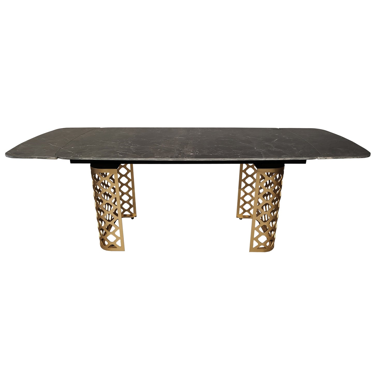 Table à manger extensible en céramique noire effet marbre avec base dorée