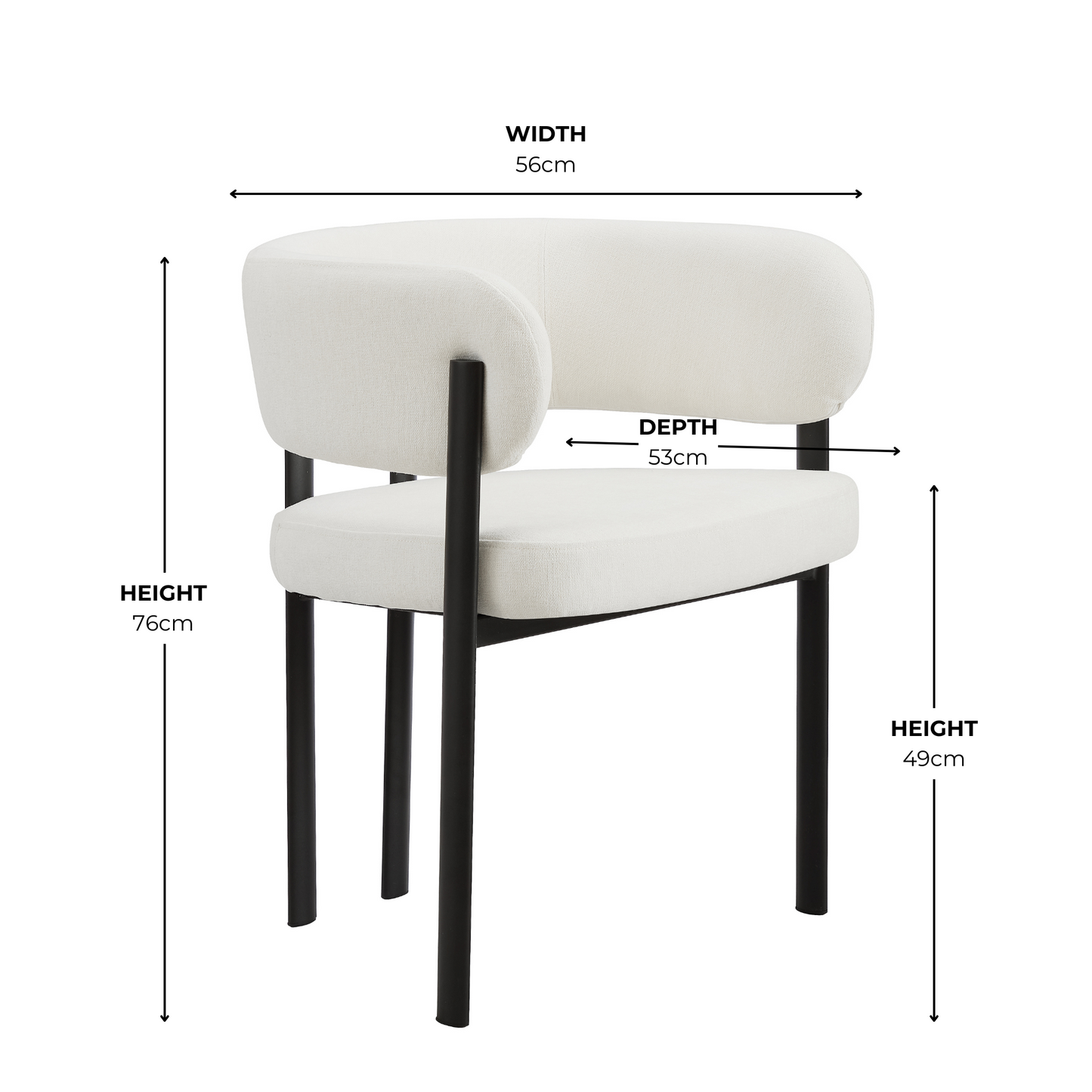 Chaise de salle à manger courbée Elle en lin ivoire avec cadre noir