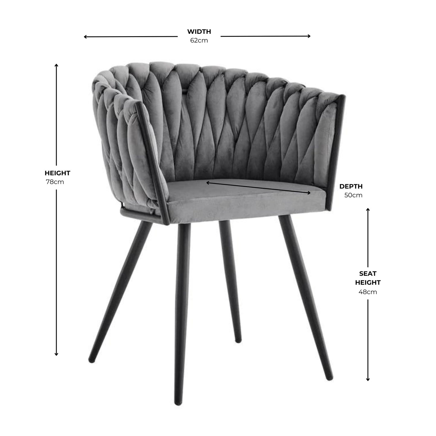 Chaise de salle à manger en velours tressé gris Iris avec cadre noir