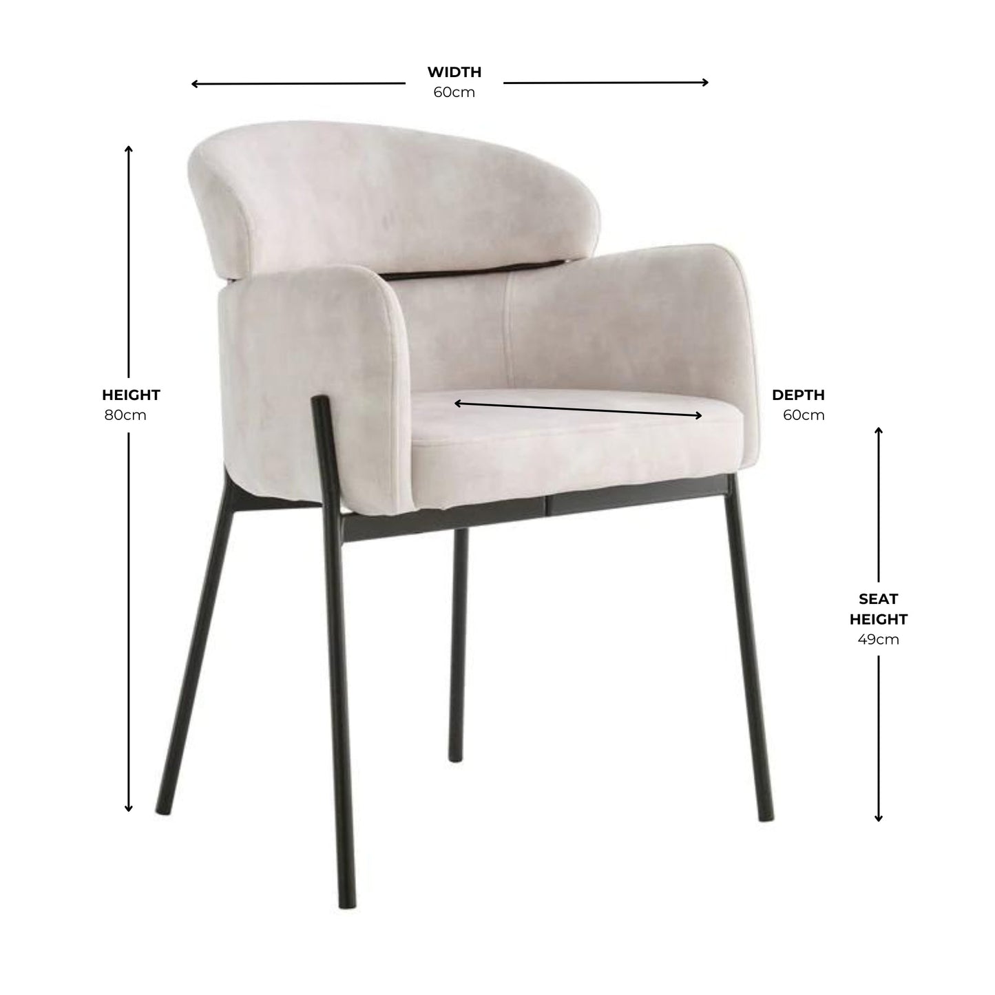 Chaise de salle à manger Liang en velours crème avec cadre noir