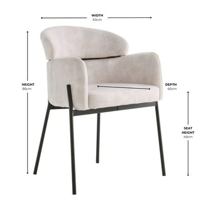 Chaise de salle à manger Liang en velours crème avec cadre noir