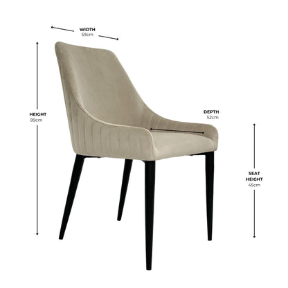 Chaise de salle à manger Vera en velours beige avec pieds noirs