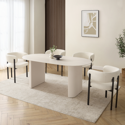 Table à manger Sofia en céramique blanche avec base côtelée crème