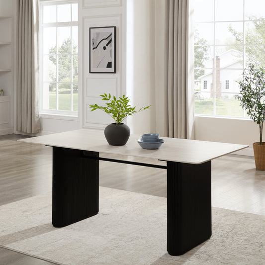 Table à manger Siena en céramique blanche avec base nervurée noire
