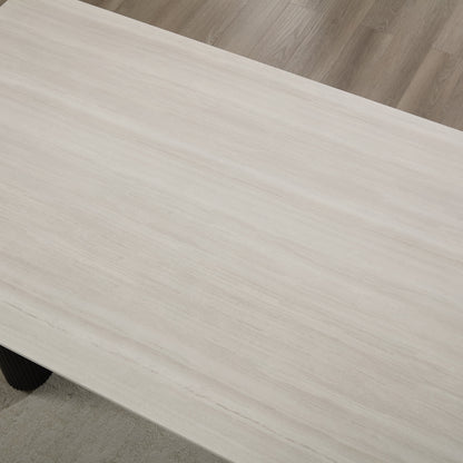 Table à manger Siena en céramique blanche avec base nervurée noire