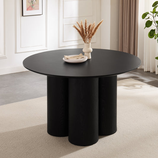 Table à manger ronde en bois noir Marco avec base en bois noir