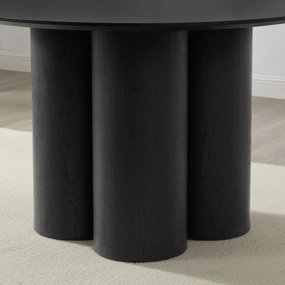 Table à manger ronde en bois noir Marco avec base en bois noir