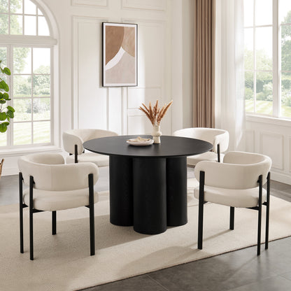 Table à manger ronde en bois noir Marco avec base en bois noir
