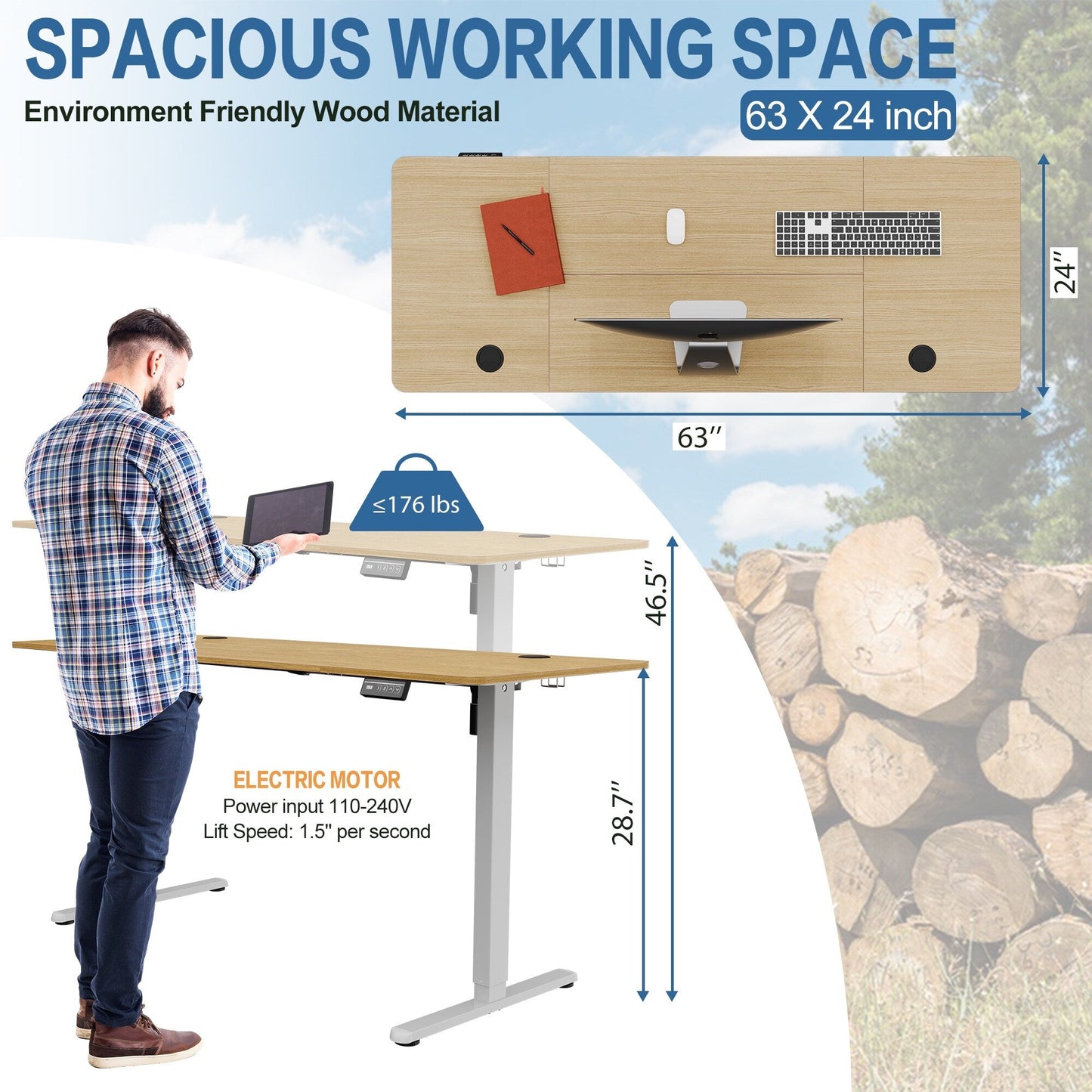 Bureau debout électrique réglable en hauteur Futzca avec panneau d'épissure