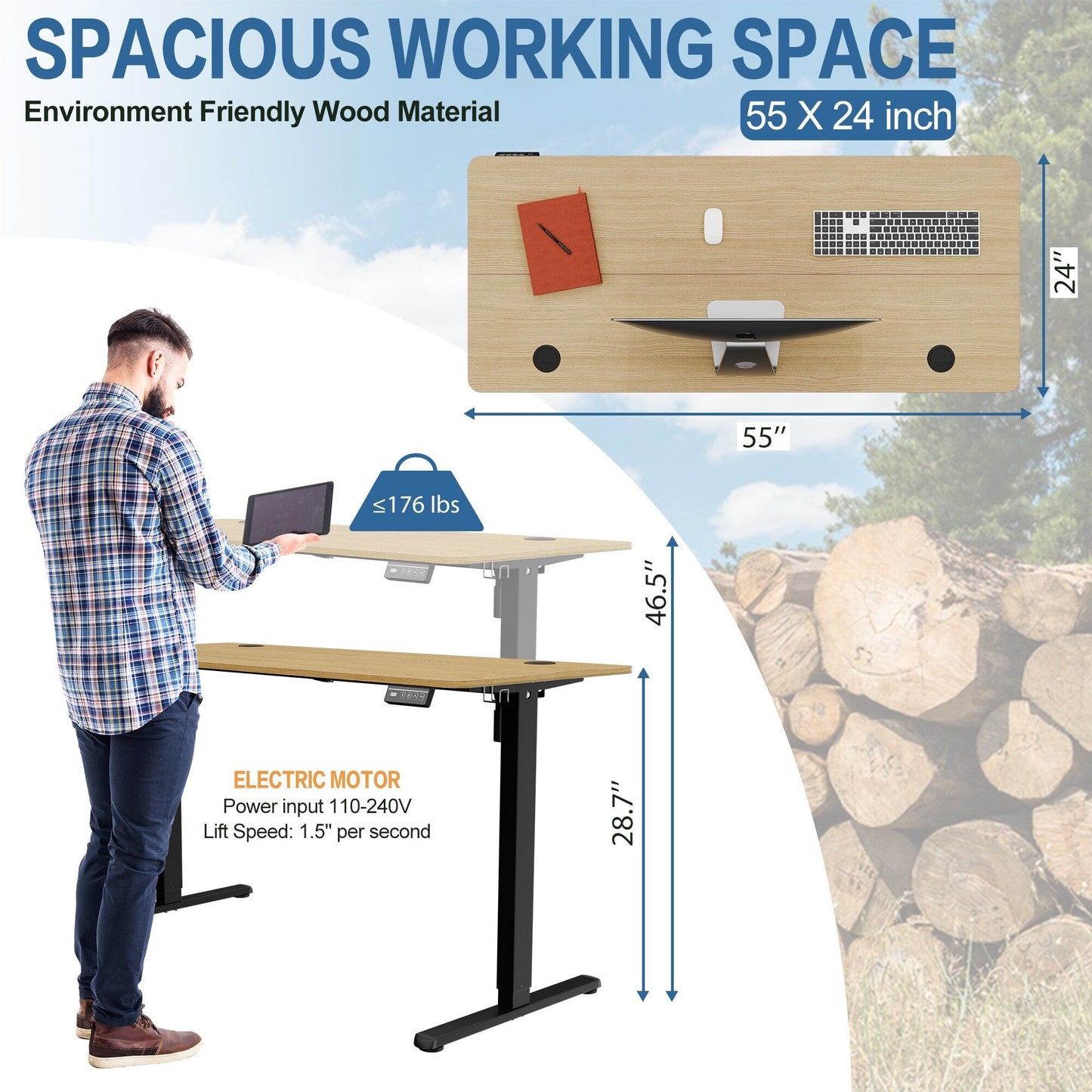 Bureau debout électrique réglable en hauteur Futzca avec panneau d'épissure