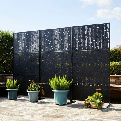 Paravent de confidentialité à 3 panneaux galvanisé à motifs floraux de 6 pieds de Glitzhome