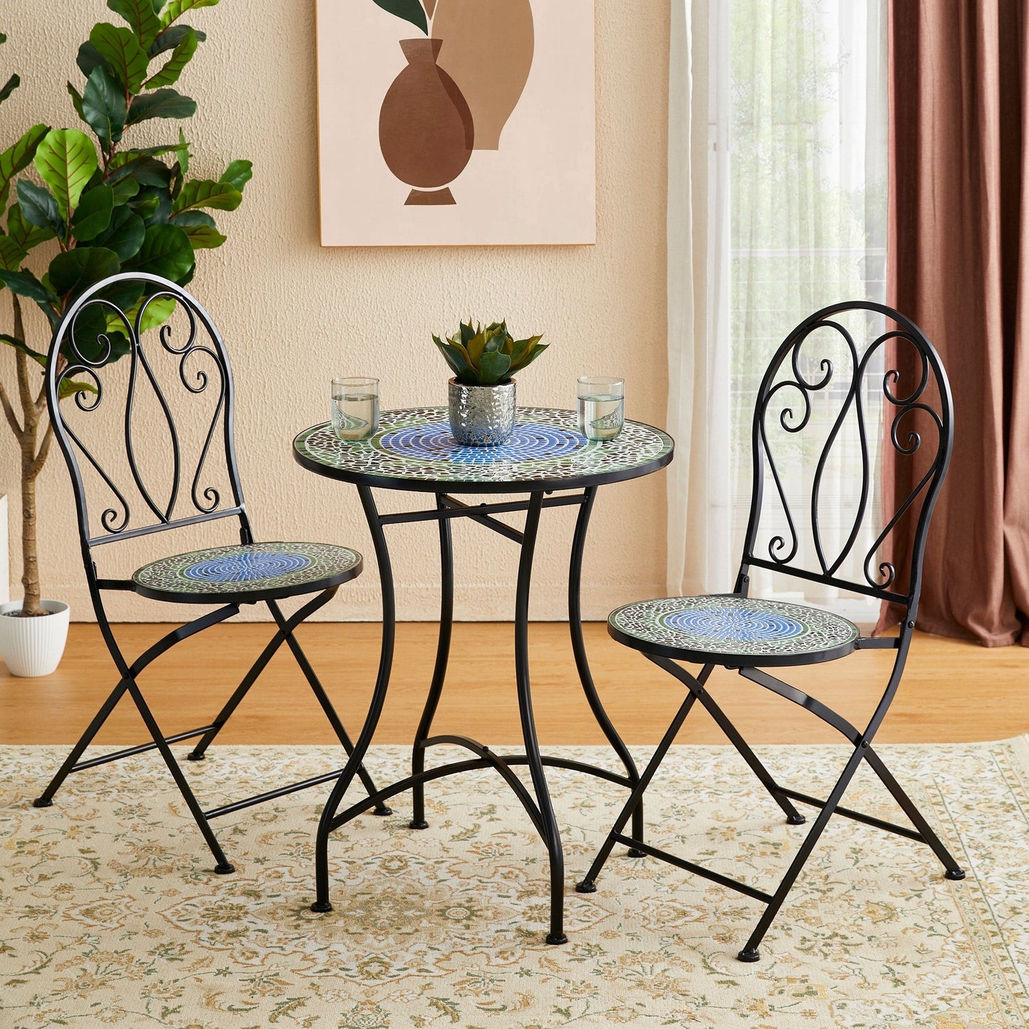 Ensemble bistrot pliant d'extérieur en métal Glitzhome 3 pièces avec table et chaises