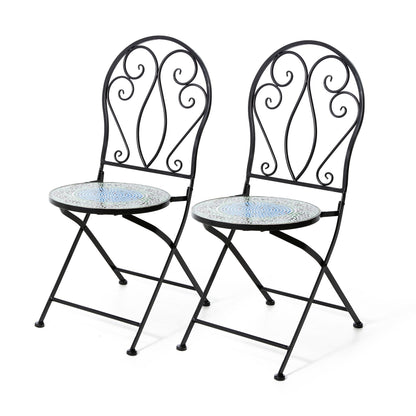 Ensemble bistrot pliant d'extérieur en métal Glitzhome 3 pièces avec table et chaises