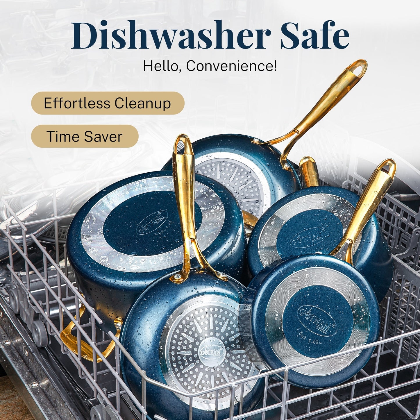 Batterie de cuisine antiadhésive Gotham Steel crème/bleu marine 12 pièces