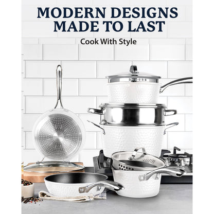 Batterie de cuisine antiadhésive martelée Granitestone Charleston 15 pièces