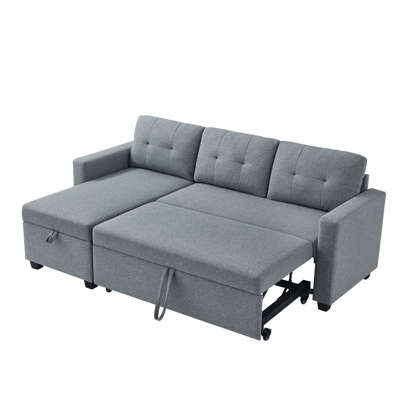 Canapé-lit convertible en lin gris de 81,5 po avec méridienne de rangement réversible