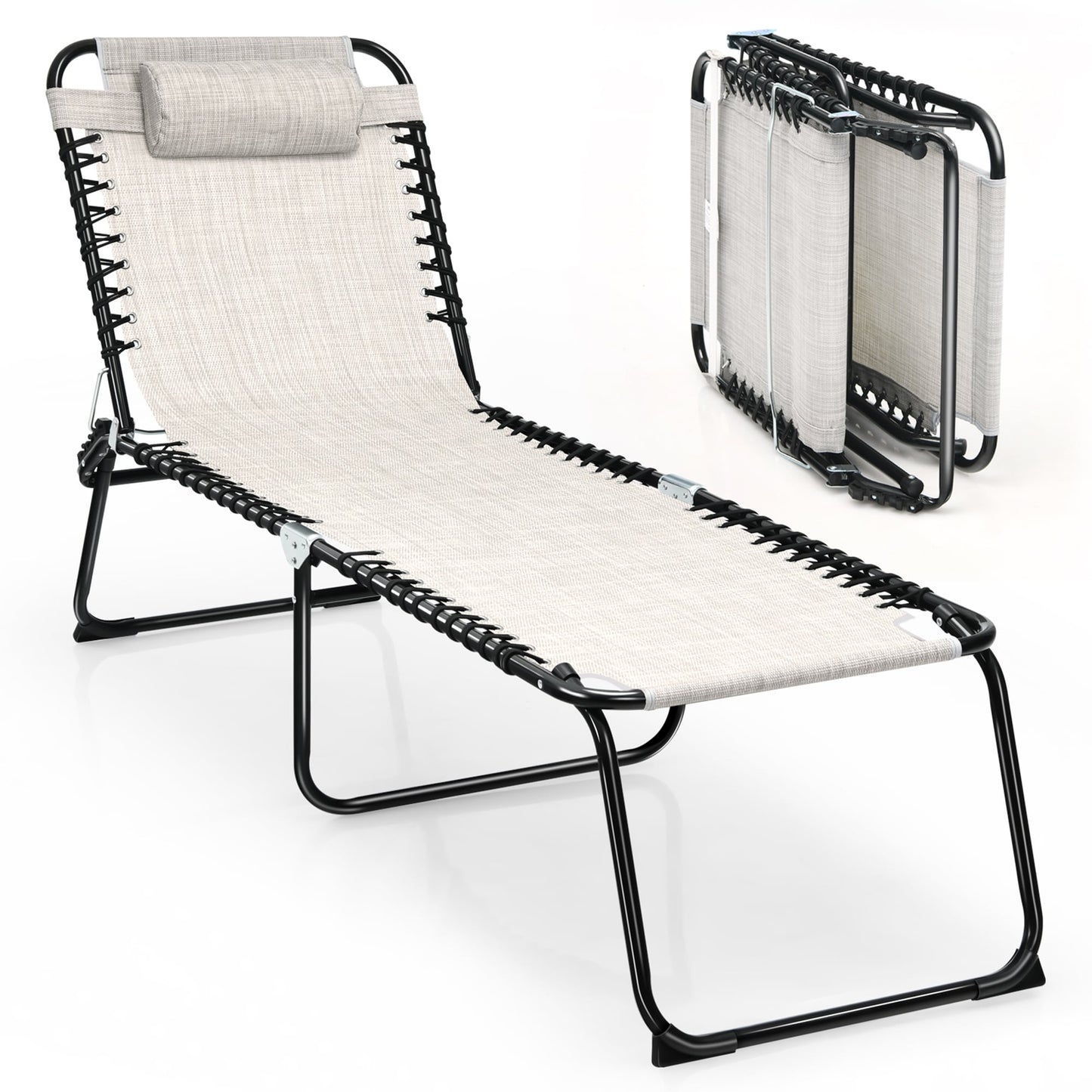 Chaise longue de plage pliante Gymax avec oreiller, 4 niveaux
