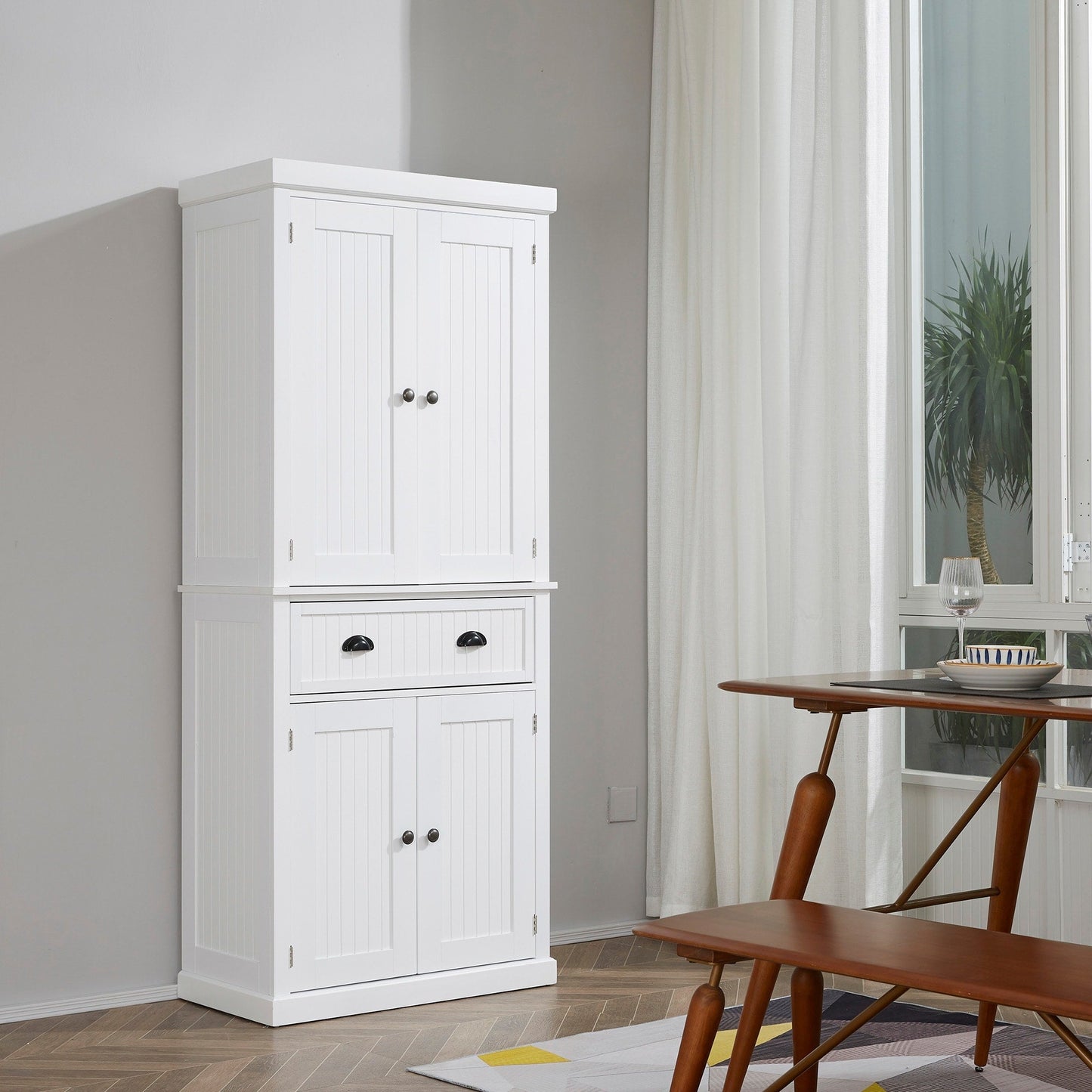 HOMCOM 72 Armoire de cuisine indépendante traditionnelle avec portes et 3 étagères réglables, blanc