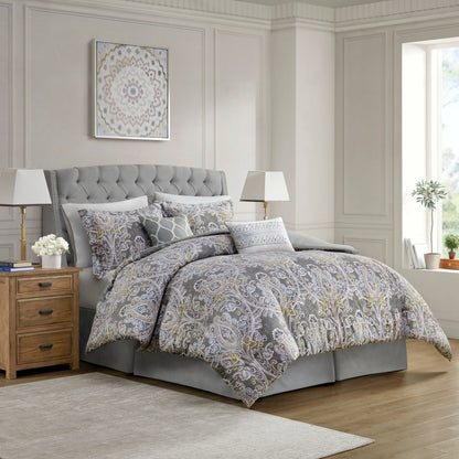 Ensemble de couette en coton gris à motif damassé Harbor House Hallie, 6 pièces