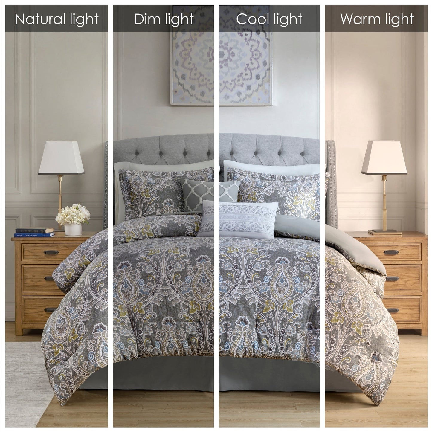 Ensemble de couette en coton gris à motif damassé Harbor House Hallie, 6 pièces