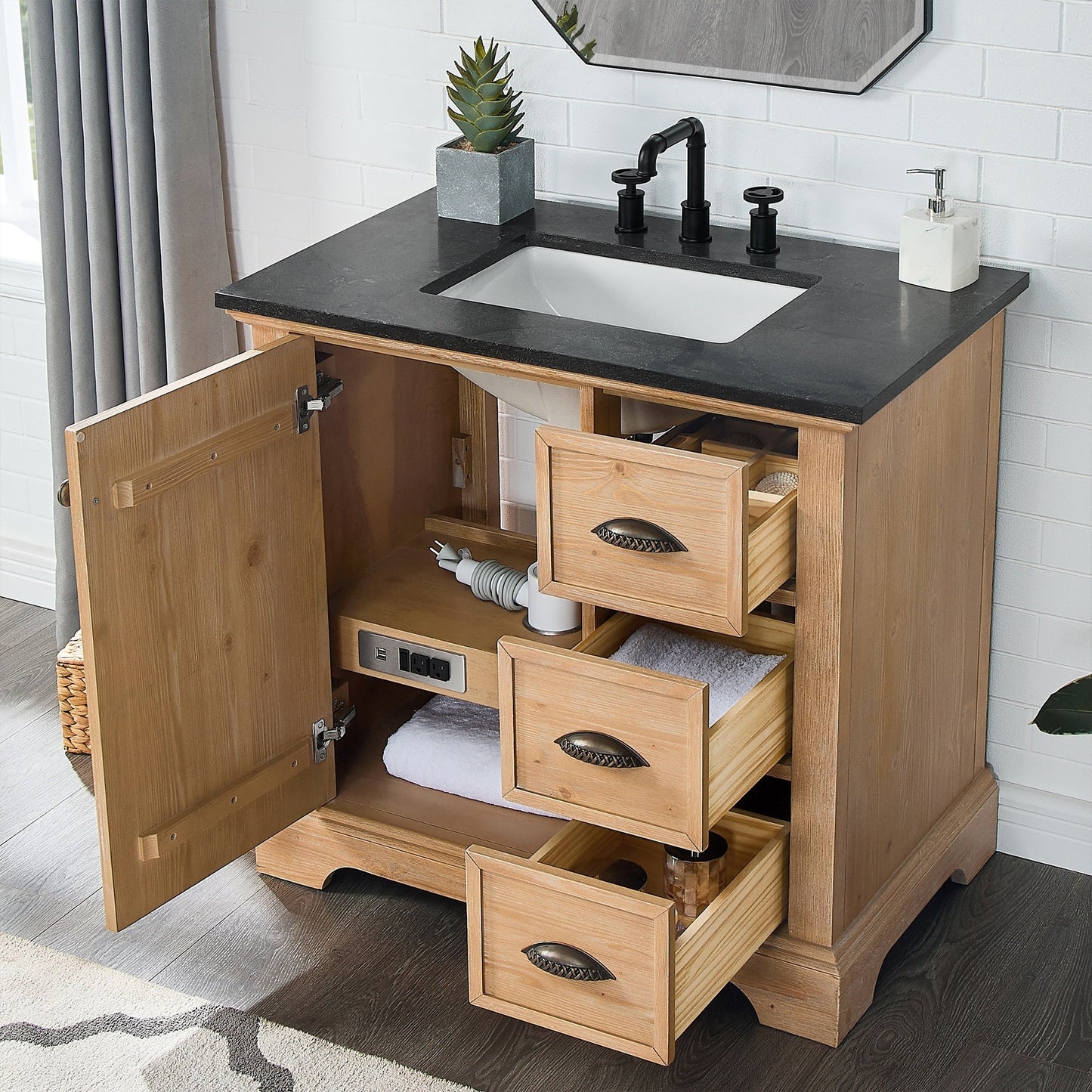 Meuble-lavabo Hervas avec plateau en marbre naturel sans miroir