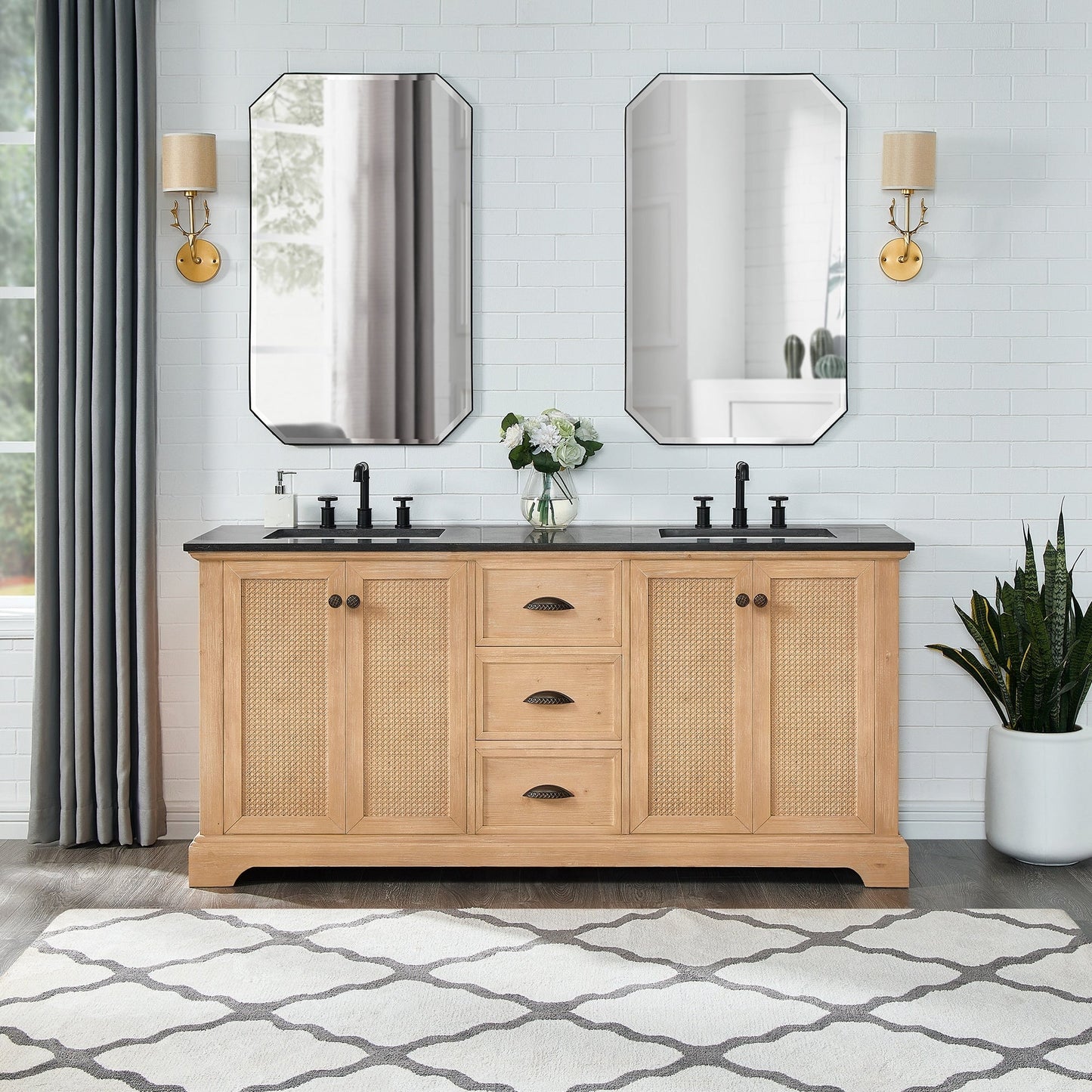 Meuble-lavabo Hervas avec plateau en marbre naturel sans miroir