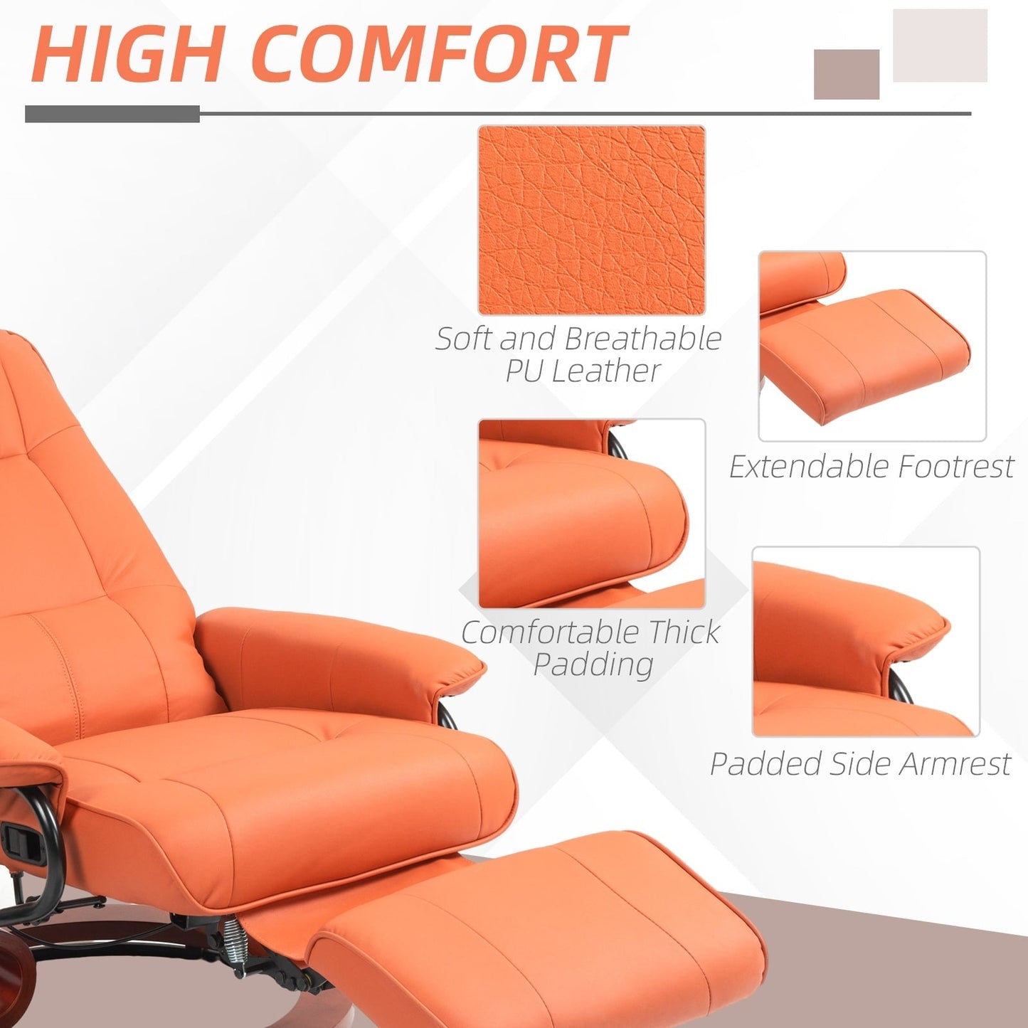 Fauteuil inclinable manuel pivotant et réglable en similicuir HomCom avec repose-pieds confortable et relaxant