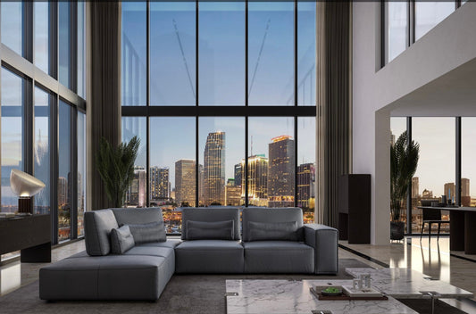 Florence leather sectional -  dark grey