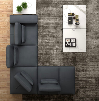 Florence leather sectional -  dark grey