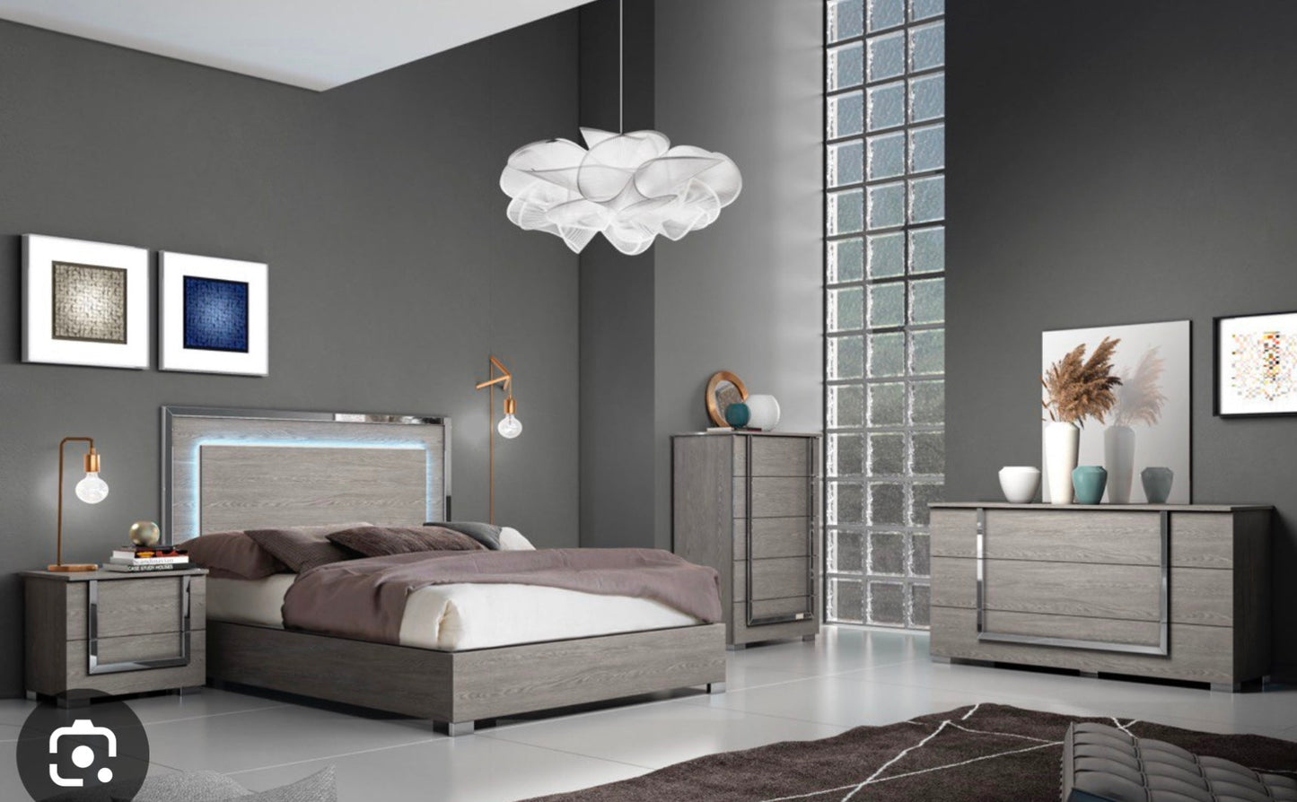 Lit Antonio QN + Commode + 1 NS Orme Gris Bois