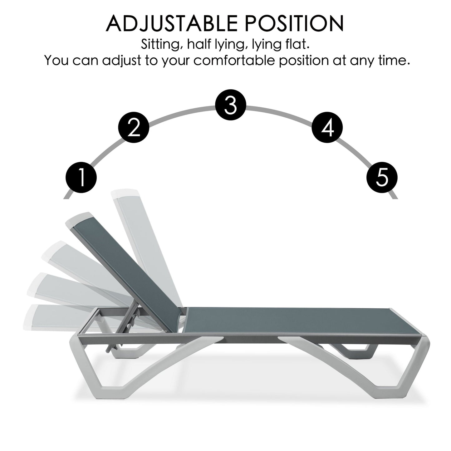Chaise longue inclinable et réglable Kozyard Alan, pieds entièrement plats en aluminium et résine polypropylène