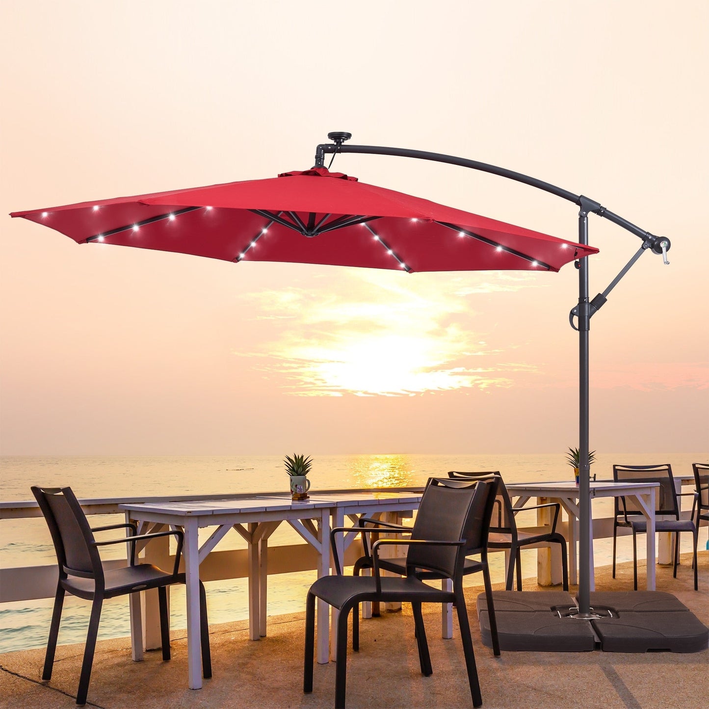 Parasol de terrasse déporté à LED LIVOOSUN de 10 pieds avec base croisée