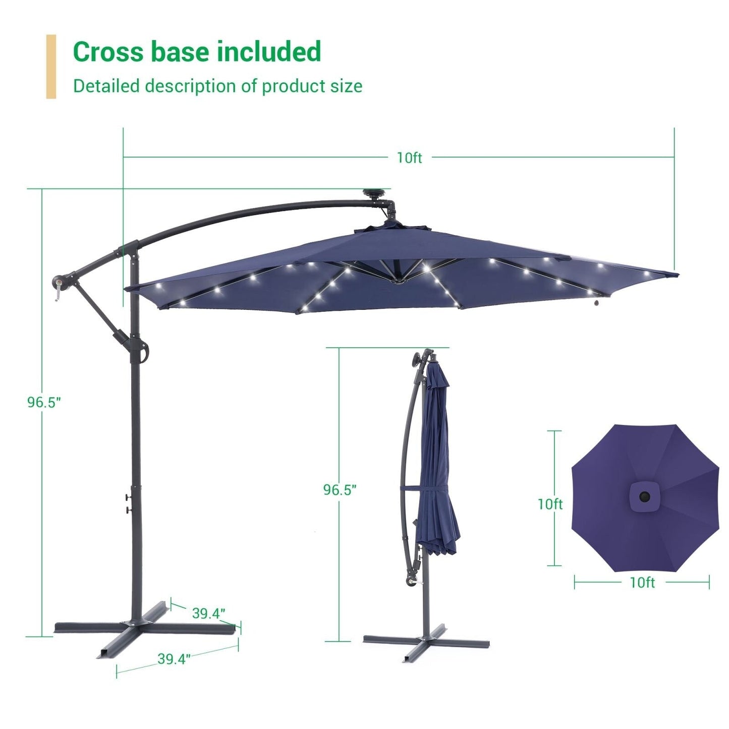 Parasol de terrasse déporté à LED LIVOOSUN de 10 pieds avec base croisée