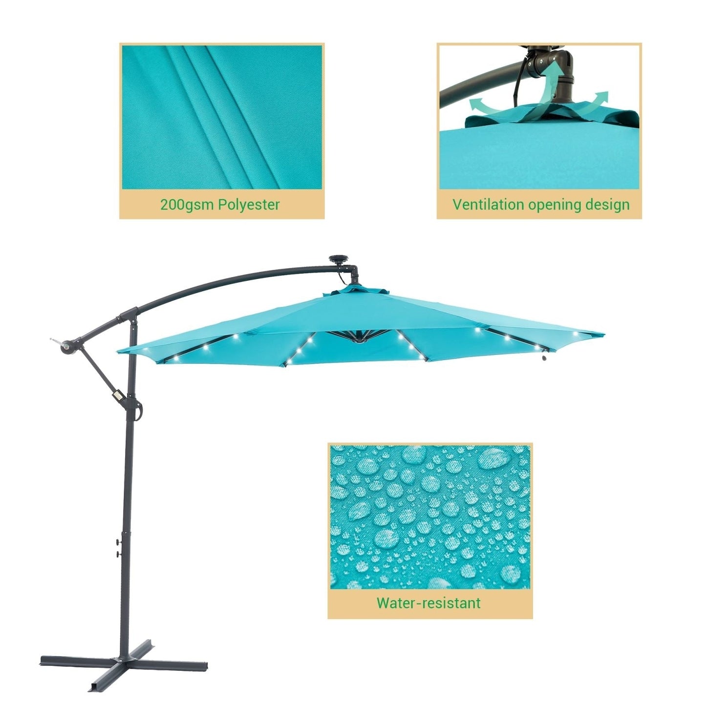Parasol de terrasse déporté à LED LIVOOSUN de 10 pieds avec base croisée