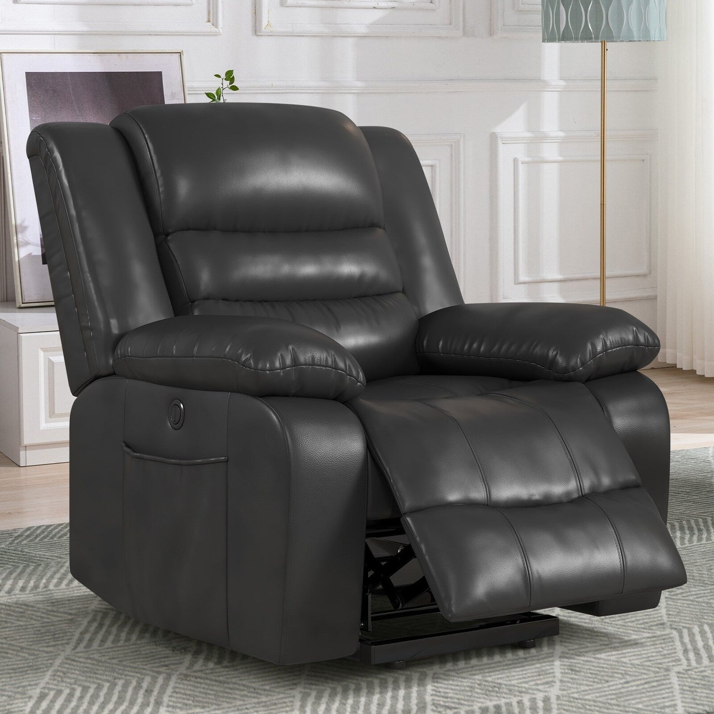 Fauteuil inclinable releveur en cuir avec double moteur, fauteuils inclinables électriques surdimensionnés avec chauffage et massage électrique