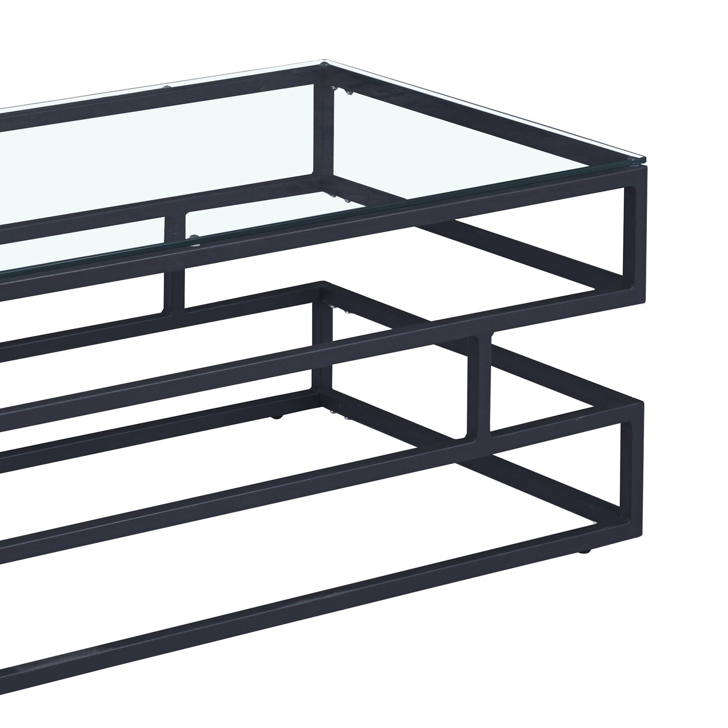 Table basse Lina en verre transparent avec cadre noir mat