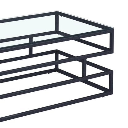 Table basse Lina en verre transparent avec cadre noir mat