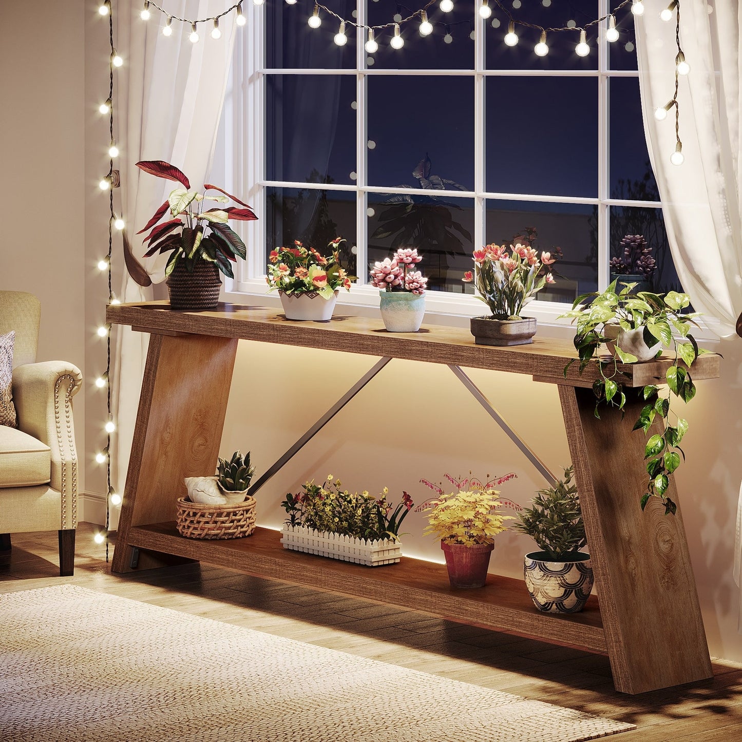 Table console en bois rustique de 70,9 pouces de long avec étagère de rangement