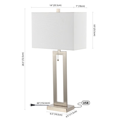 Lampe de table LED industrielle vintage Lucie 28,5 cm avec chaînette et port de chargement USB (lot de 2) par JONATHAN Y