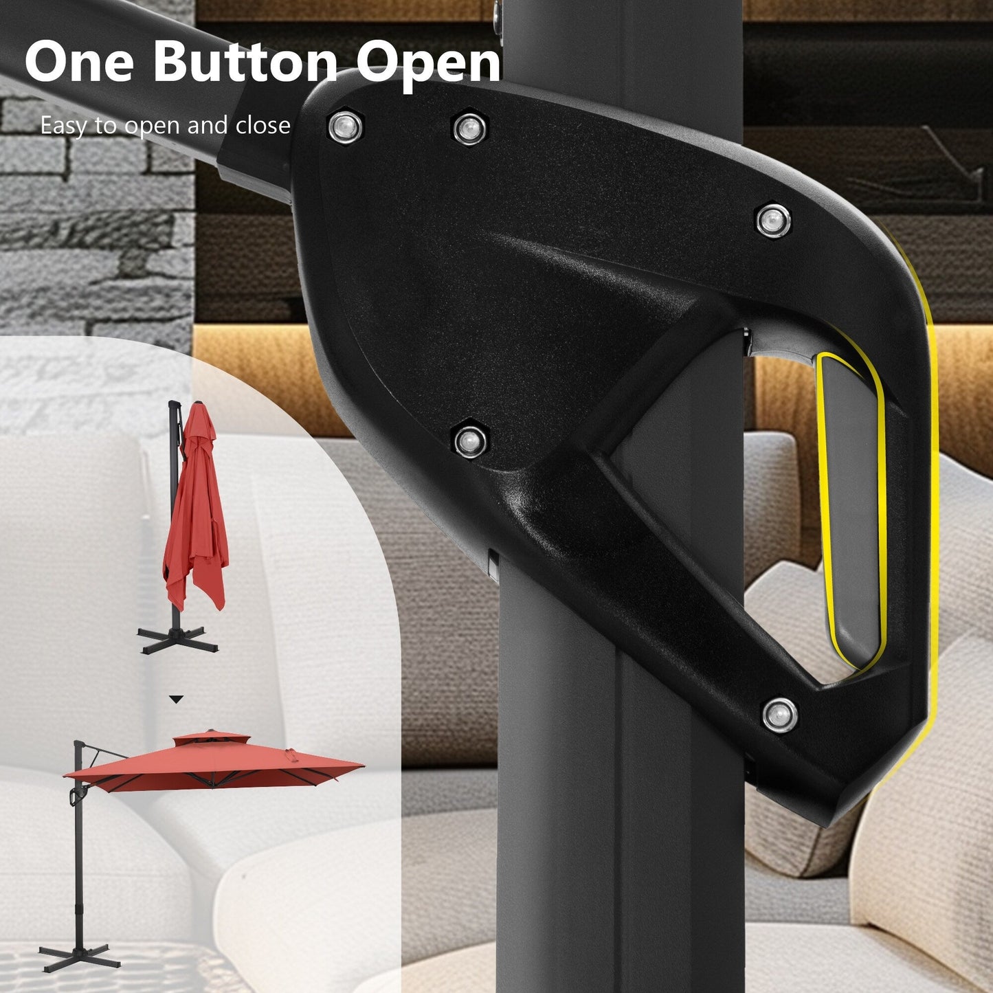 MAISON ARTS Parasol déporté hydraulique automatique de 12 pieds avec mât en aluminium et rotation à 360 degrés