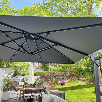 MAISON ARTS Parasol déporté hydraulique automatique de 12 pieds avec mât en aluminium et rotation à 360 degrés