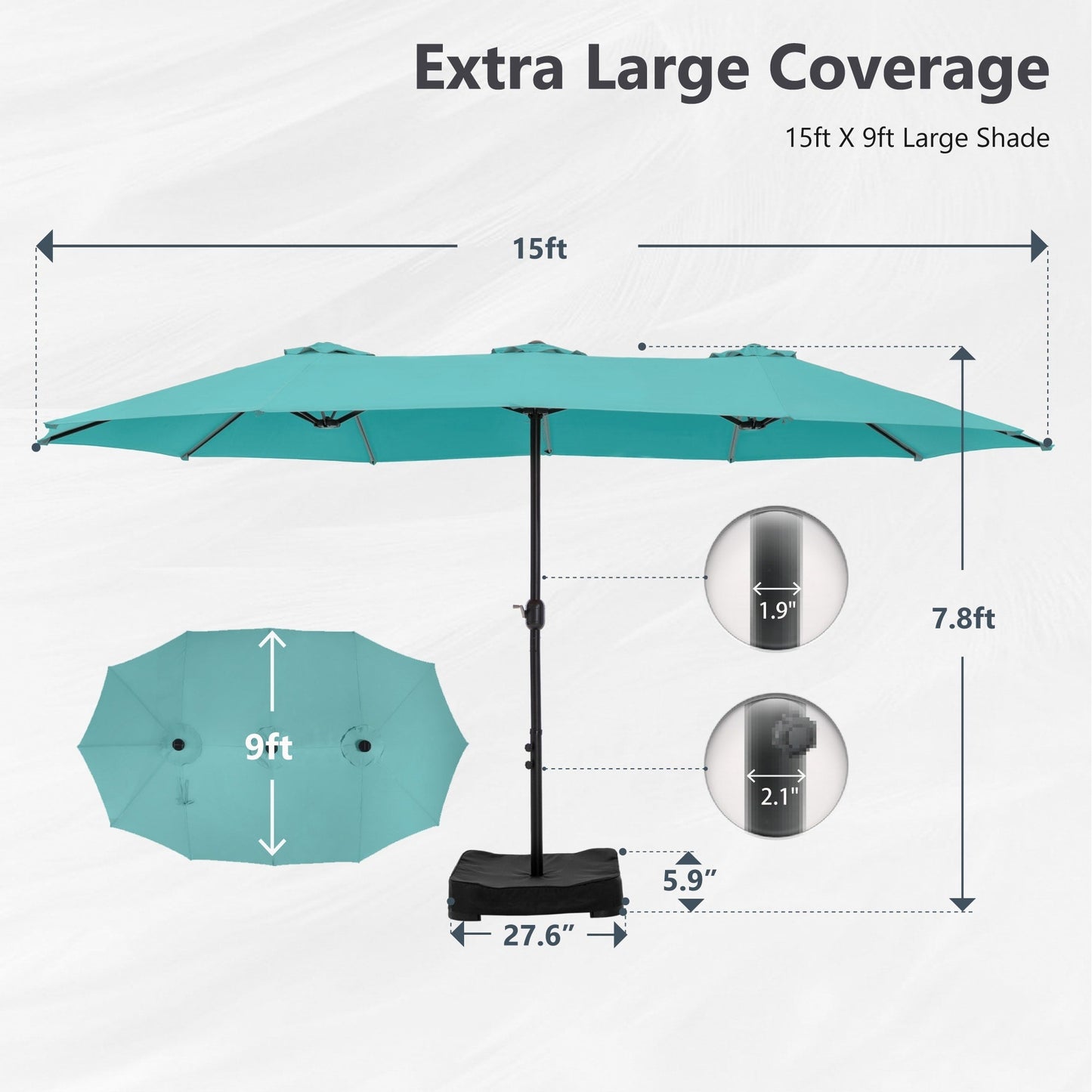 Parasol double extra large de 15 pieds pour patio double face de MAISON ARTS avec base incluse