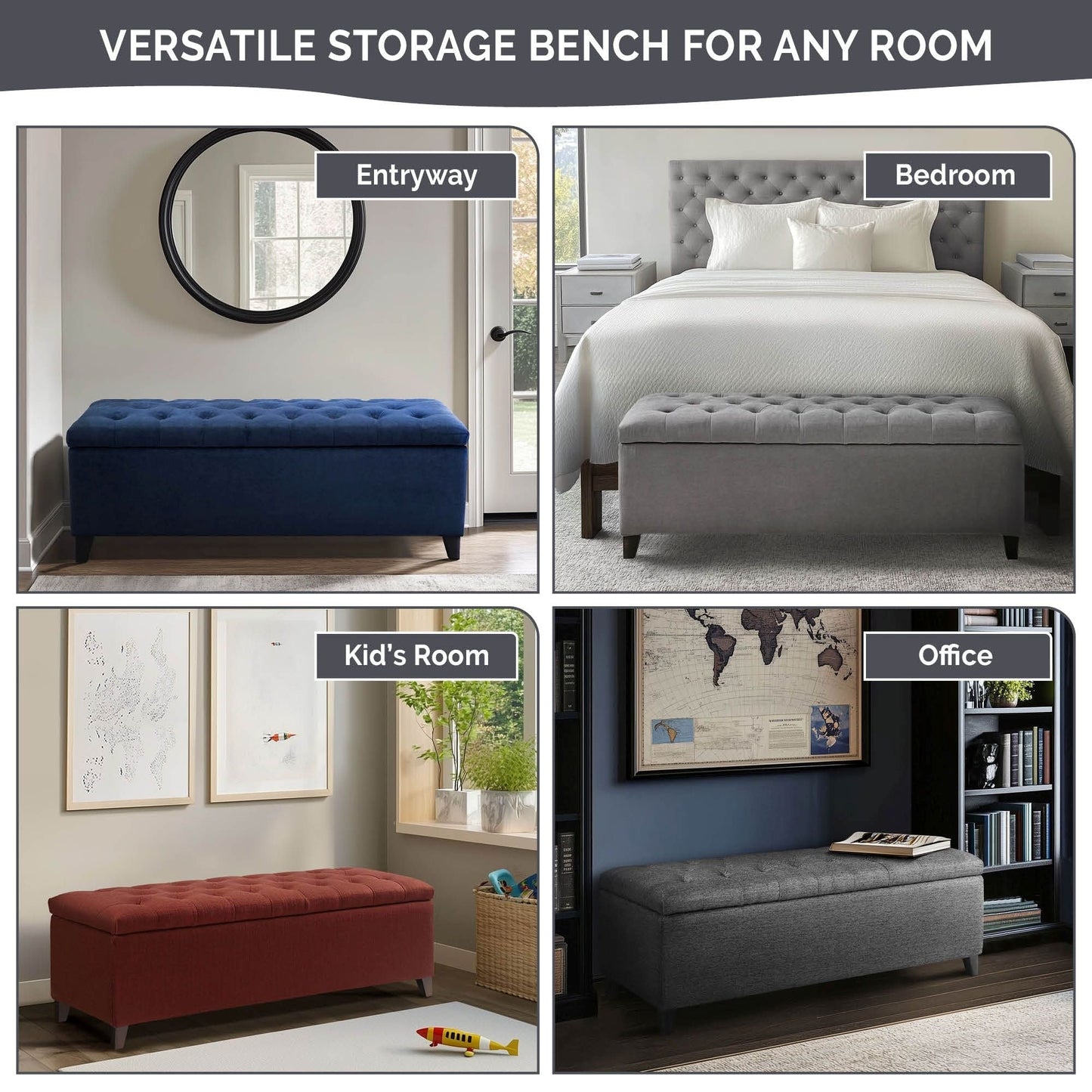 Banc de rangement rembourré à plateau capitonné Madison Park Sasha