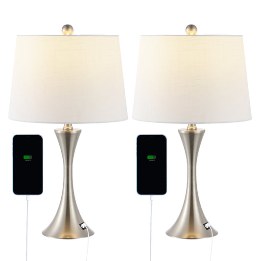 Lampe de table LED Makena 22,75 cm en fer moderne et glamour avec port de chargement USB (lot de 2) par JONATHAN Y