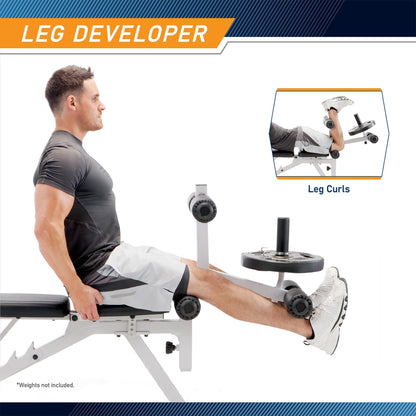 Banc de musculation réglable et polyvalent Marcy en acier avec revêtement en poudre, blanc - 65 x 23 x 46,5 pouces