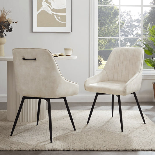 Chaise de salle à manger pivotante Amari en velours crème avec pieds noirs
