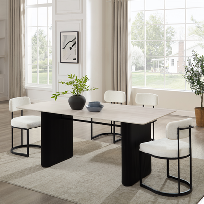 Table à manger Siena en céramique blanche avec base nervurée noire