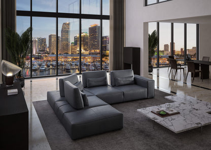 Florence leather sectional -  dark grey