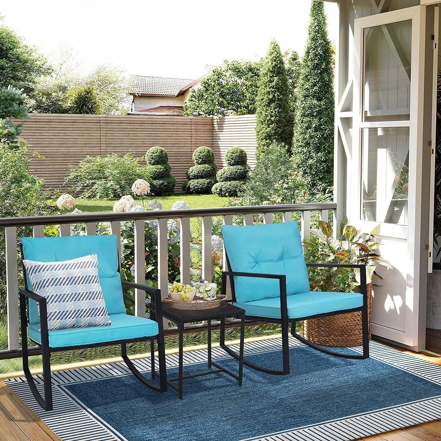 Ensemble bistrot à bascule d'extérieur en métal noir SUNCROWN 3 pièces